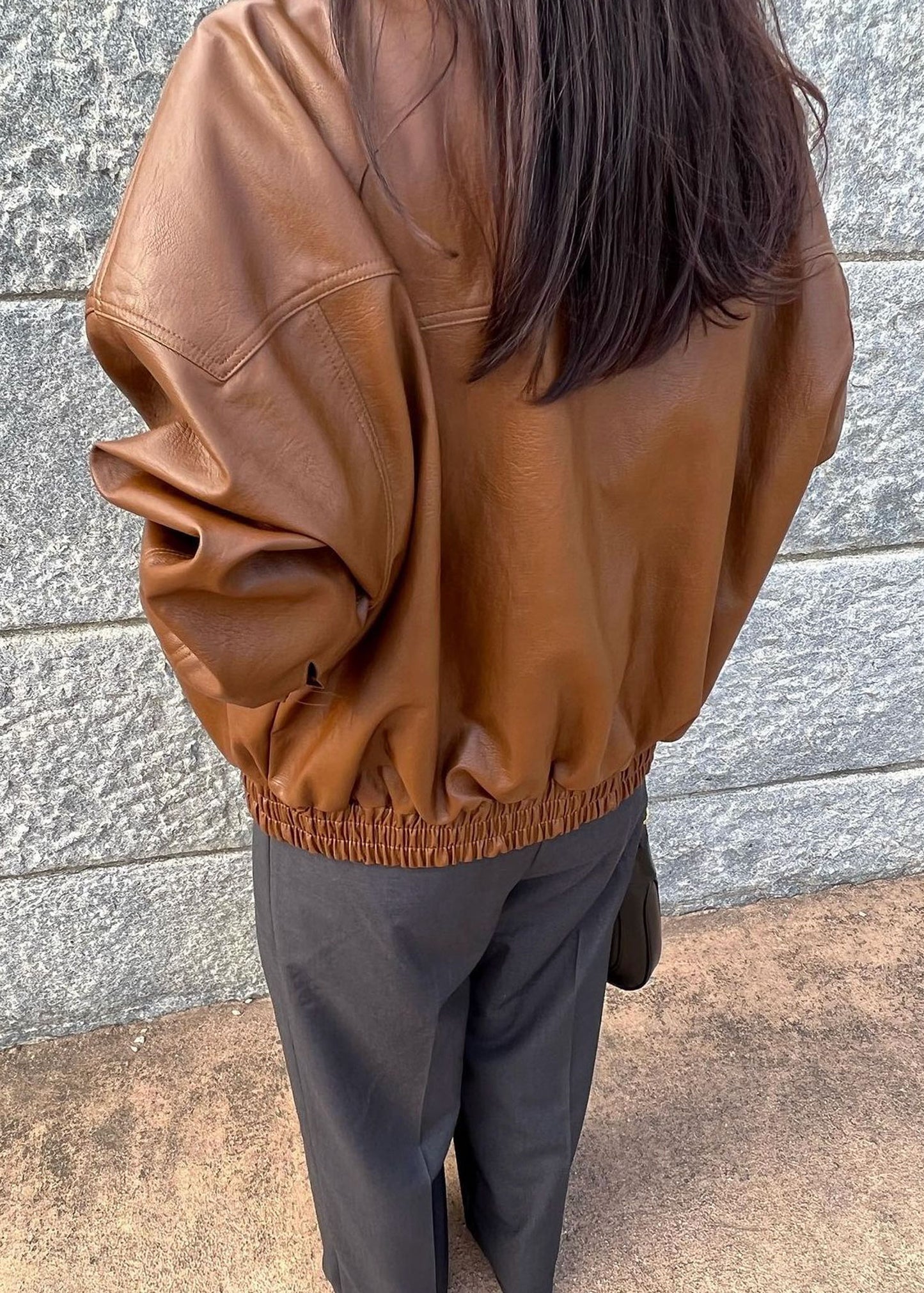 Faux Leather Brown Biker Jacket