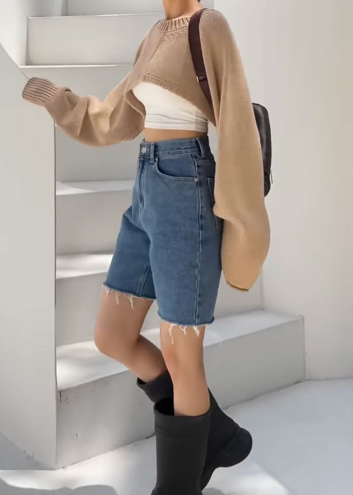 Beige Knit Bolero Cropped Sweater