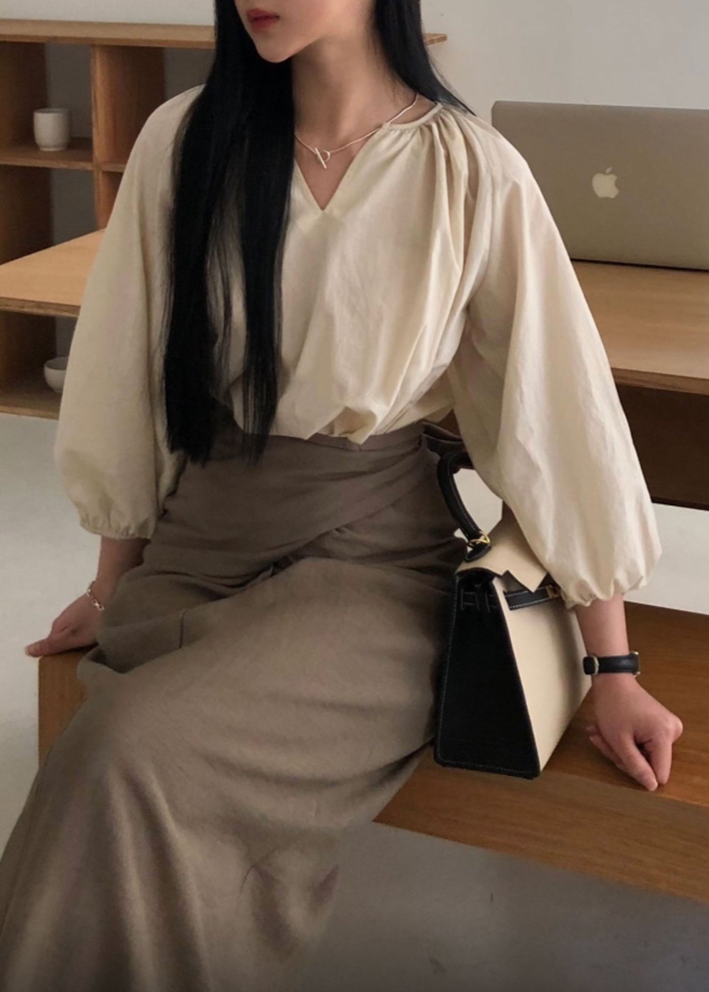 Beige Puff Sleeve Blouse