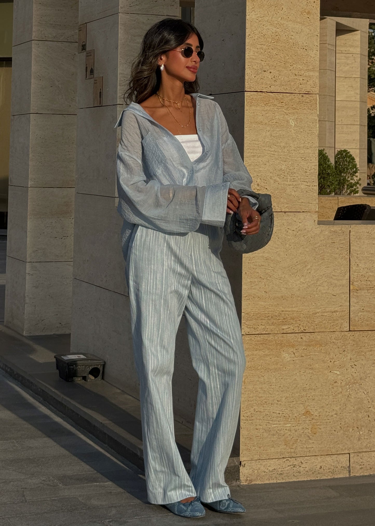 Blue Striped High Waisted Pants