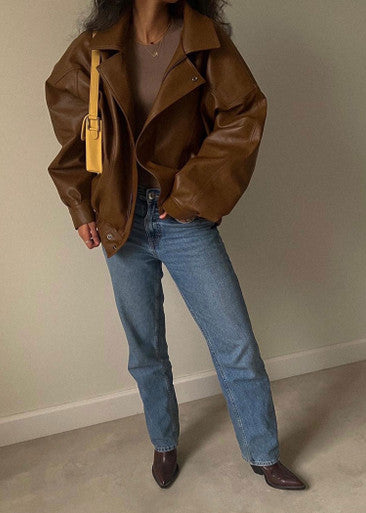 Faux Leather Brown Biker Jacket