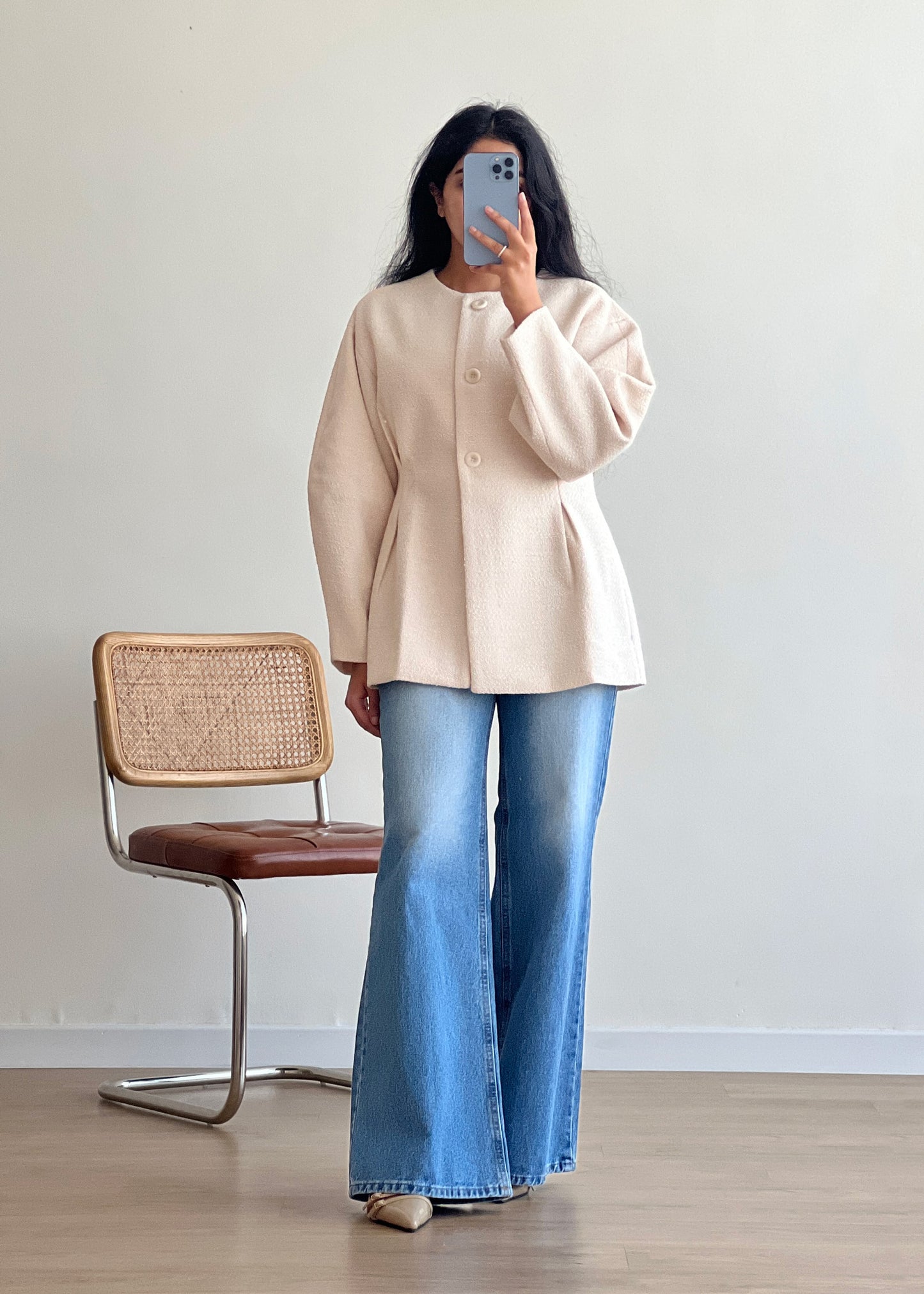 Cream Tweed Peplum Jacket