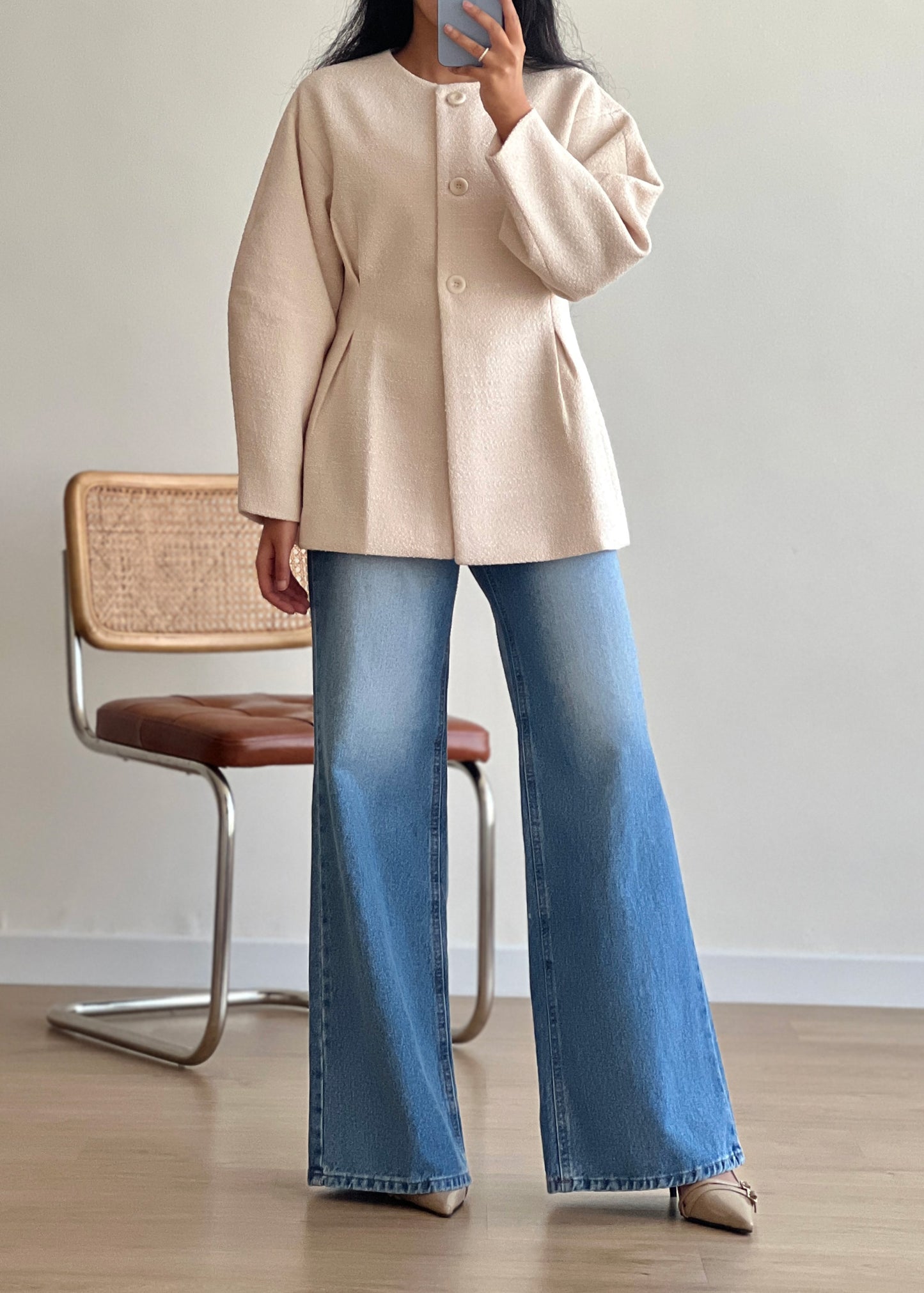 Cream Tweed Peplum Jacket